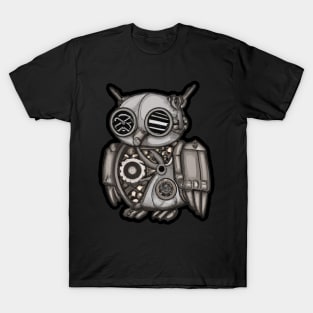 steampunk owl, cyberpunk owl, owl with armor, robo owl T-Shirt